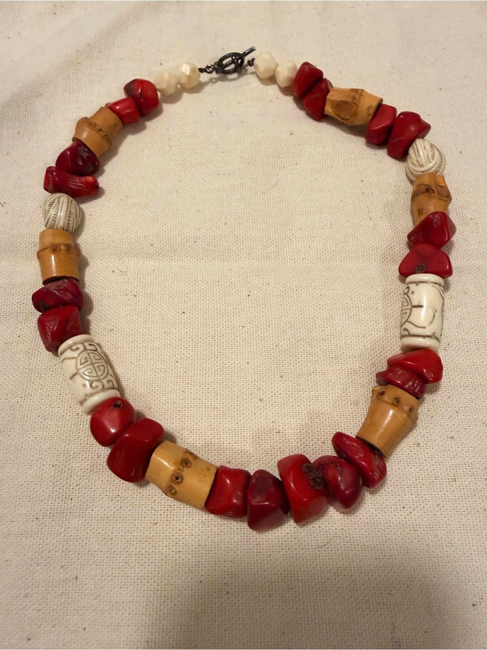 Handcrafted Red and Tan Bead Necklace - Women Jewelry